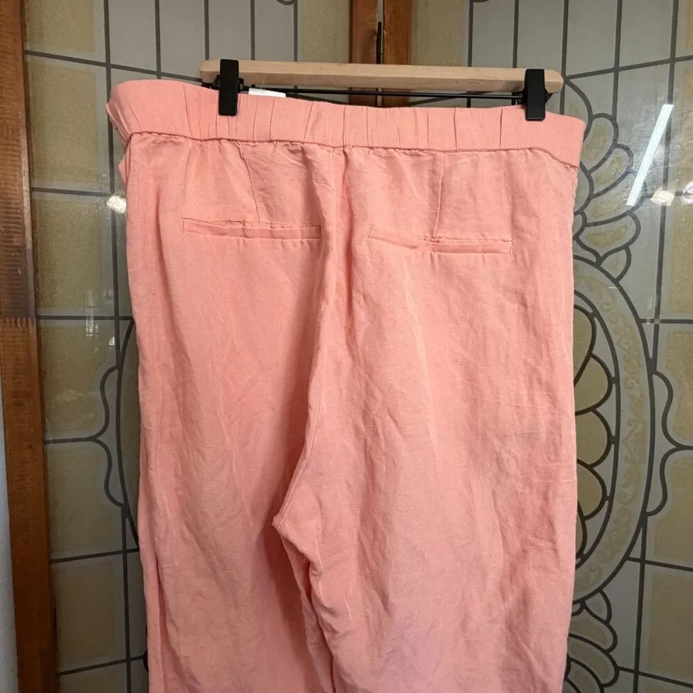 H&M Linen Blend Pink Wide Leg Coastal Preppy Vacation Ready Pants Size Plus 16